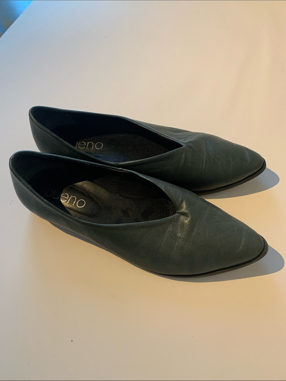 Bueno Pointed Leather Ballet Flats in Forest Green